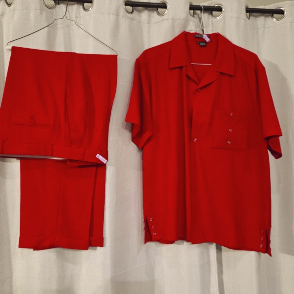 Red Short Sleeve Shirt and Pants Set
